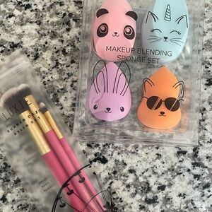 Luxie Summer Daze 3 Piece Brush Set + m2ü NYC 4 Piece Beauty Blender Sponge Set